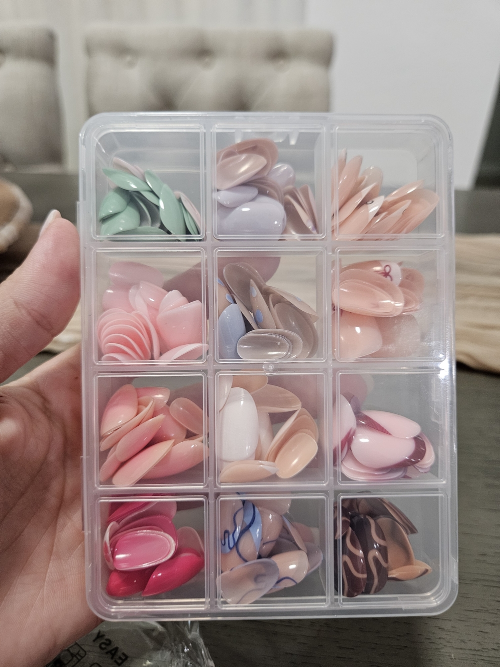 Clear Compartment Organizer with Assorted Pastel Nail Tips - Multi-Color